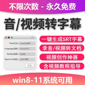 视频转字幕软件srt字幕提取制作多种语言选择不限时长win电脑使用-筠熙虚拟仓
