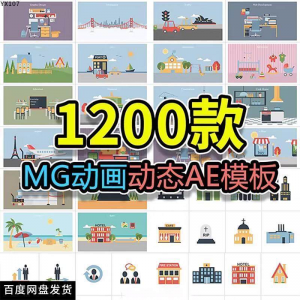 MG动画AE模板源文件脚本卡通动态视频制作扁平化场景动画包素材-筠熙虚拟仓